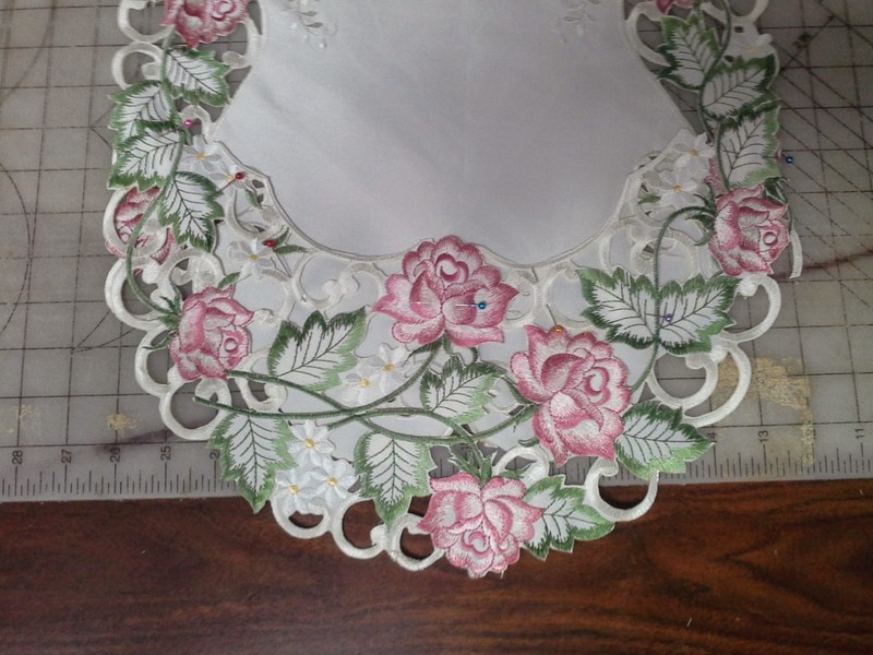 Doily Boutique Table Runner, Doily, Mantel Scarf with Victorian Pink Roses gallery