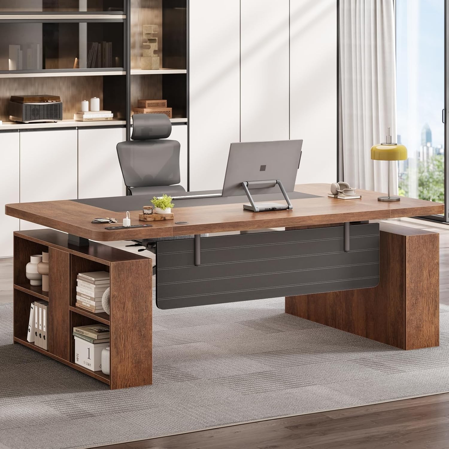 63" Executive Standing Desk with Storage, Large Computer Desk for Home Office gallery