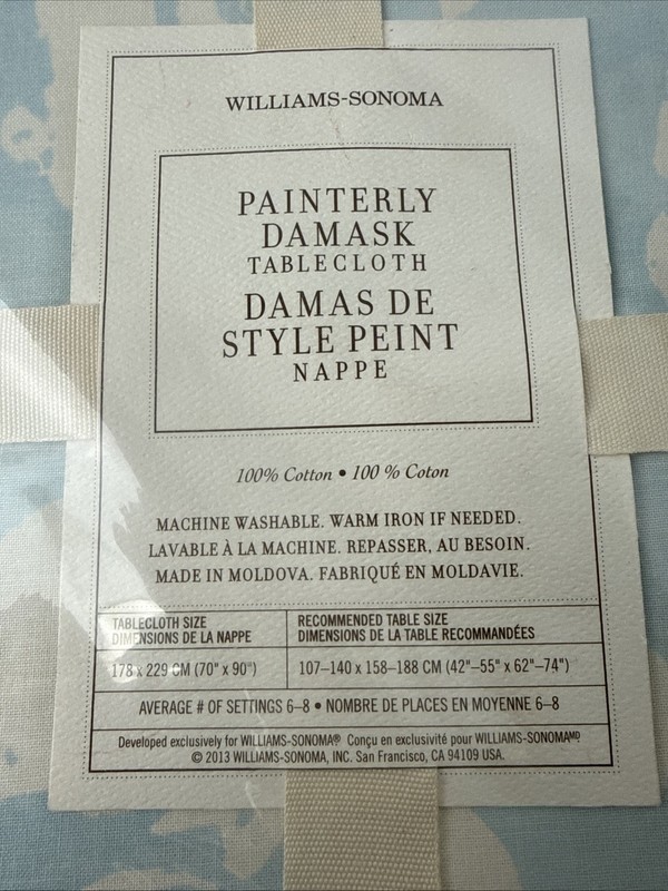 Williams Sonoma Painterly Damask Tablecloth 70×90 EASTER SPRING gallery