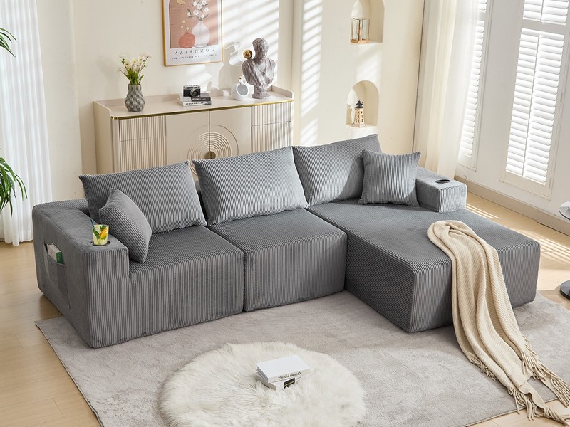 107" Cloud Sofa Comfy Deep Seat Couches Boneless Corduroy Modular Couch 3-piece gallery
