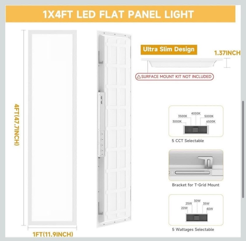 6 Pack 1x4 LED Flat Panel Light Drop Ceiling Office Fixture, 5 CCT Dimmable 5040 gallery