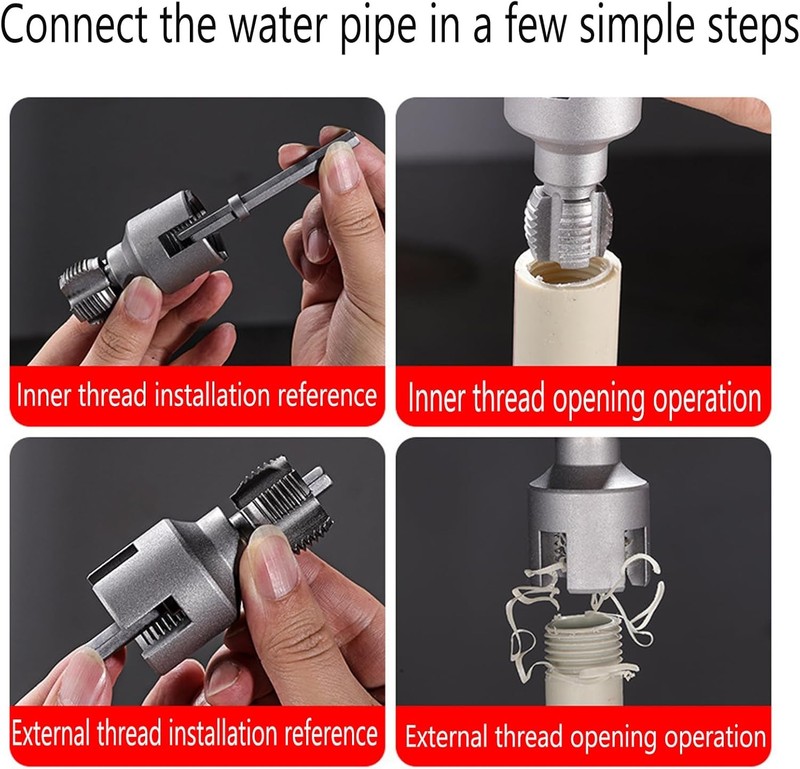 Pipe Thread Cutting Tool, Electric Drill Compatible Pvc Pipe Threader Kit gallery