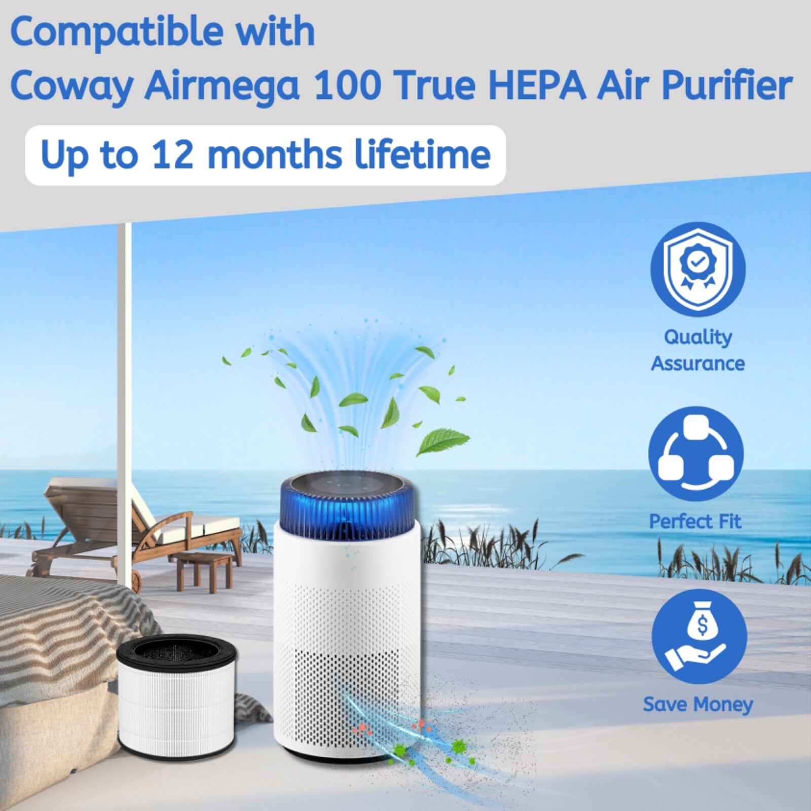 Airmega 100 True HEPA Carbon Filter For Coway Airmega 100 Air Purifier, 2 Pack gallery