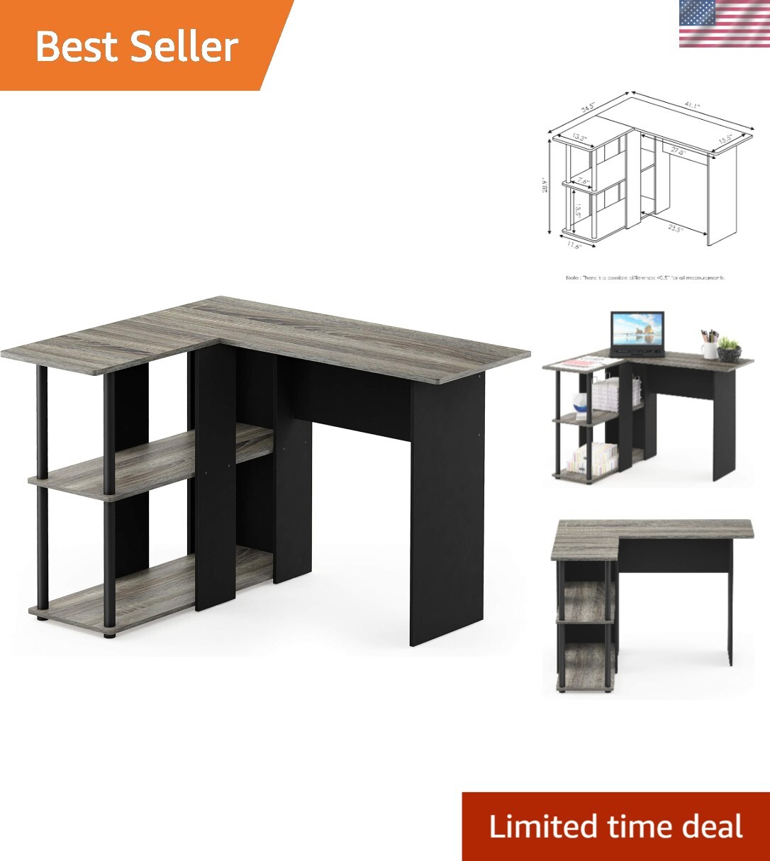 Contemporary L-Shape Computer Desk with Two Shelves for Efficient Organization gallery