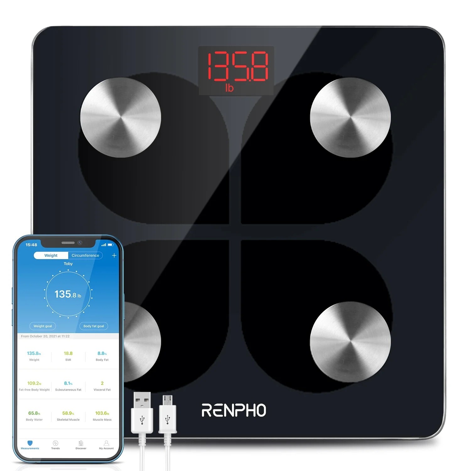 RENPHO Bluetooth Body Fat Scale Weight Scale Bathroom Scale Rechargeable Gift US gallery