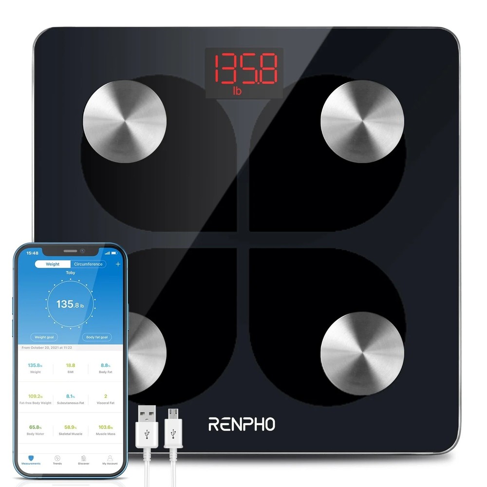 RENPHO Bluetooth Body Fat Scale Weight Scale Bathroom Scale Rechargeable Gift US
