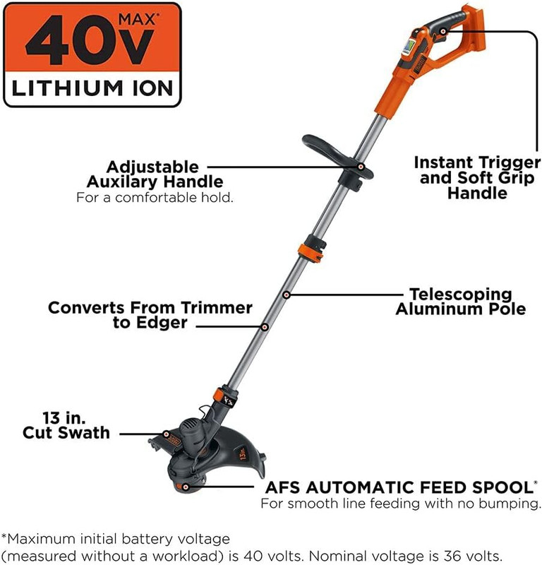 BLACK+DECKER 40V MAX String Trimmer and Lawn Edger, 13 Inch Weed Eater, Far Reac gallery