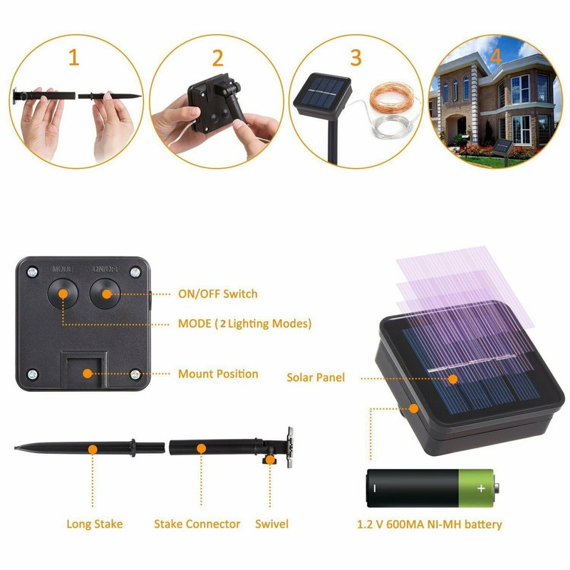 Solar Power 72FT 200LED Multicolor Rope String Fairy Lights Outdoor Waterproof gallery