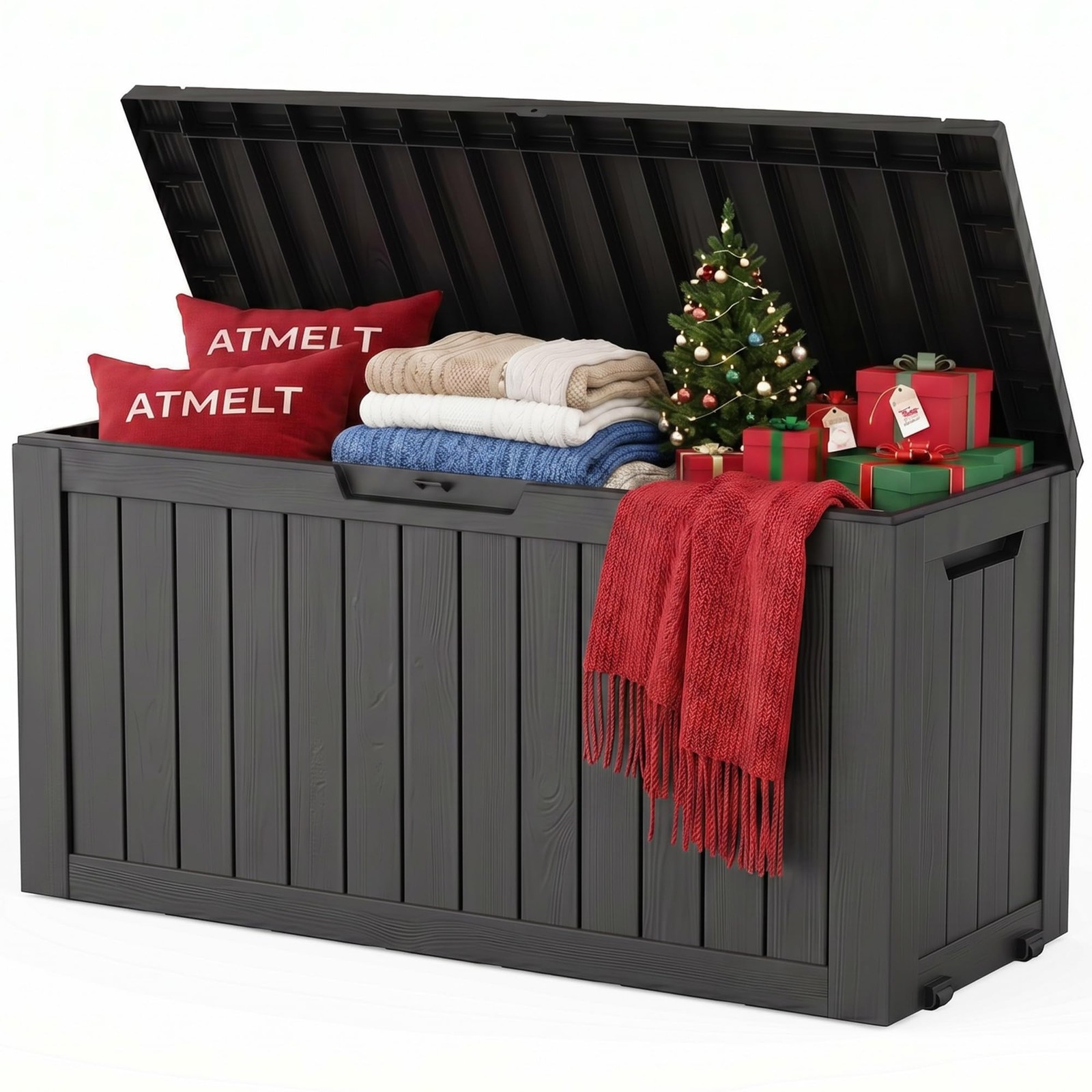 Outdoor Storage Box 90 Gallon Resin Deck Lockable Indoor Waterproof Bins With gallery