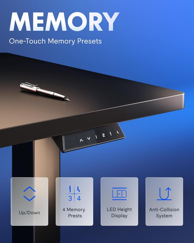 Electric Adjustable Standing Desk, 48"x24", 4 Memory Presets, 176 LBS Capacity gallery