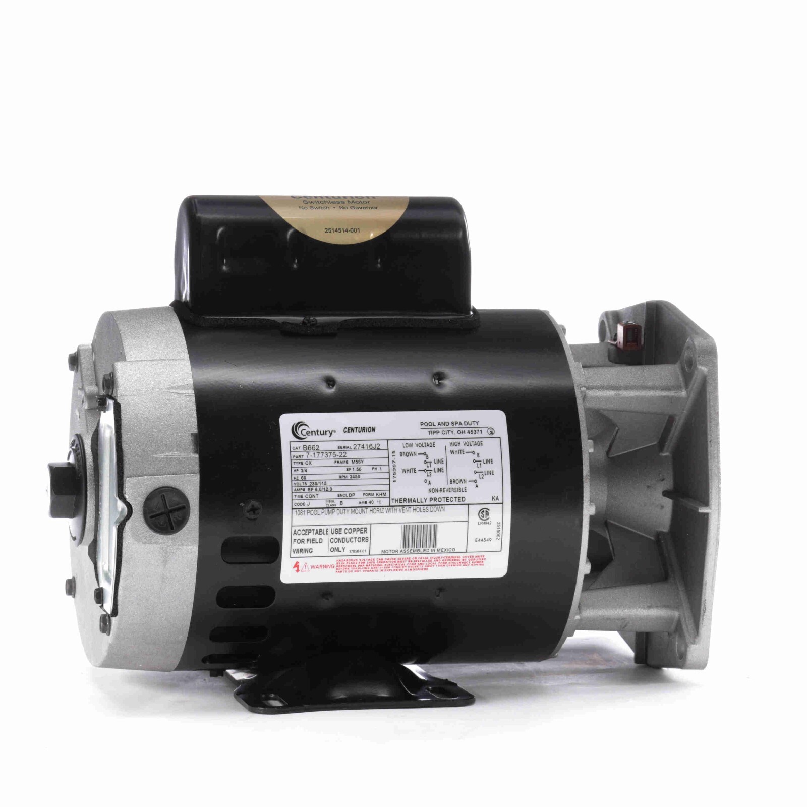 Century B662 - Pool Mump Motor - 3/4HP, 230/115V, 3600RPM, M56Y Frame gallery