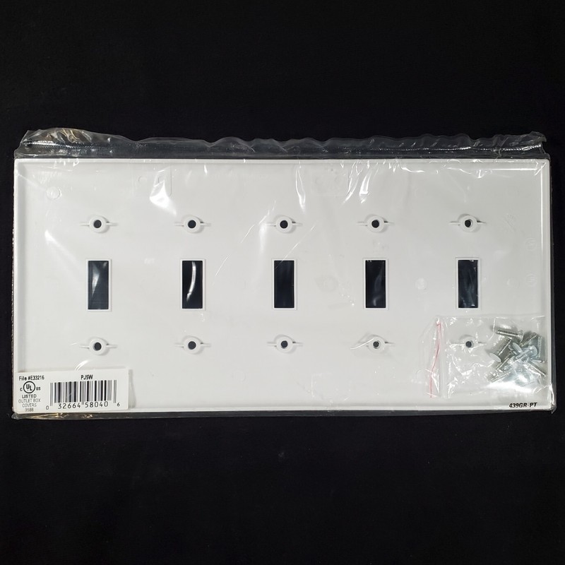 White 5-Toggle Switch Unbreakable Mid-Size 5-Gang WallPlate Cover PJ5W gallery