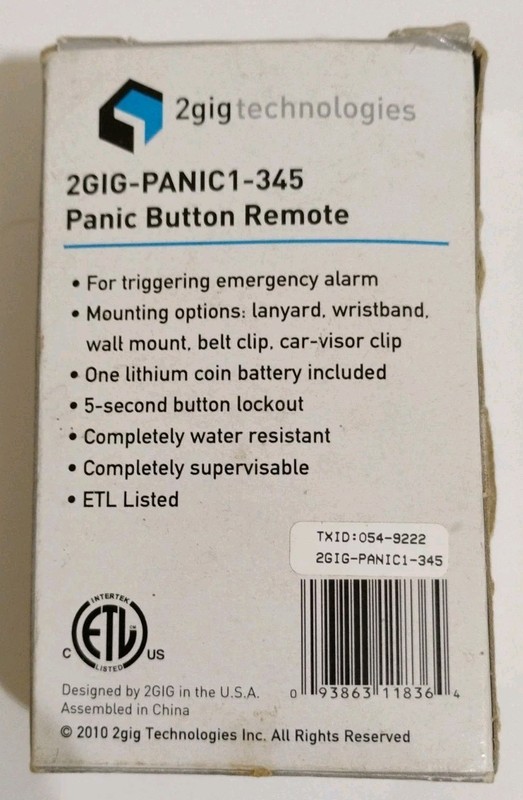 2GIG 2GIG-PANIC1-345 Wireless Panic Button Remote NEW gallery