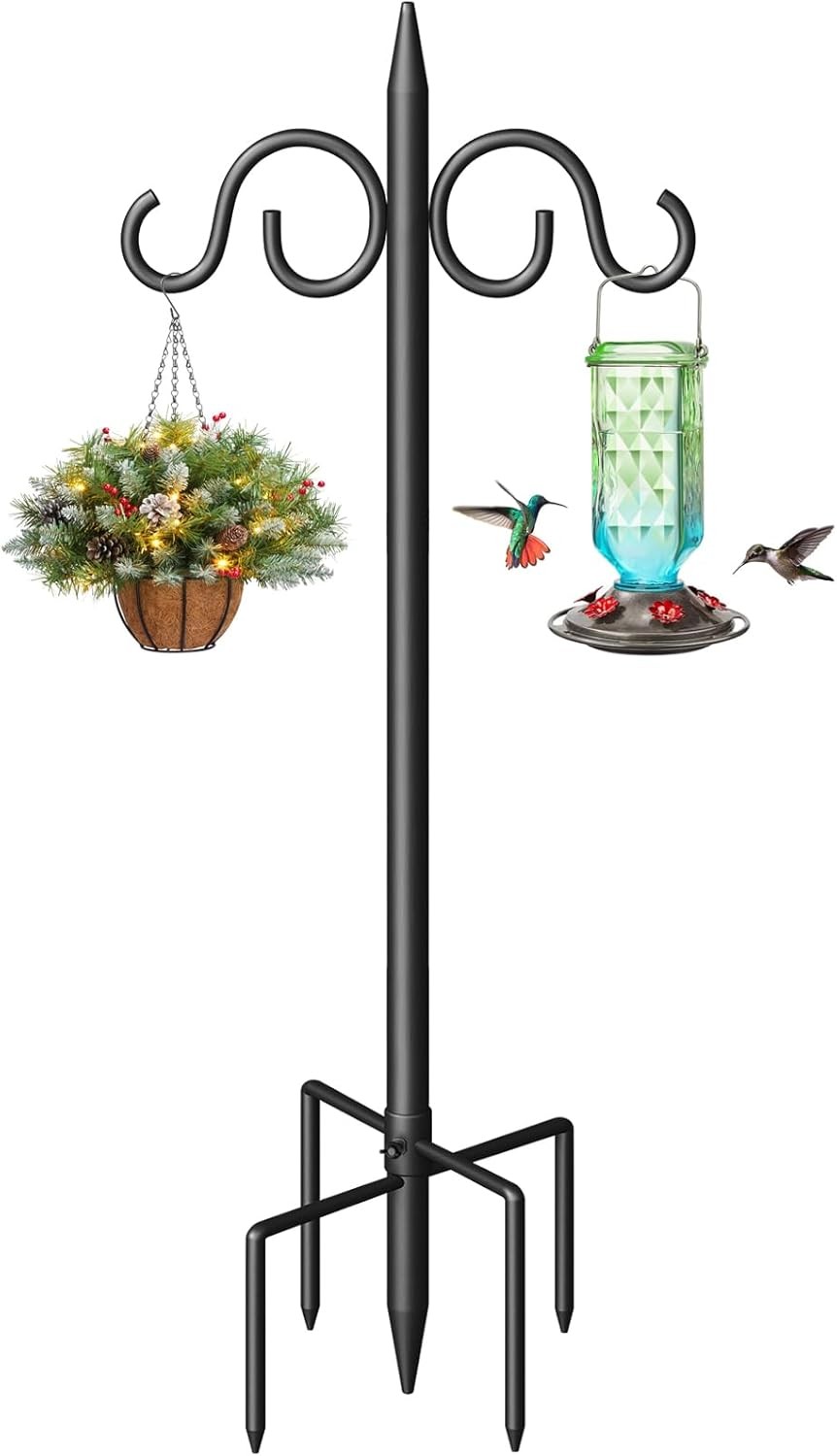 76" Double Shepherds Hooks Heavy Duty Bird Feeder Pole 5 Prongs Base Adjustable gallery