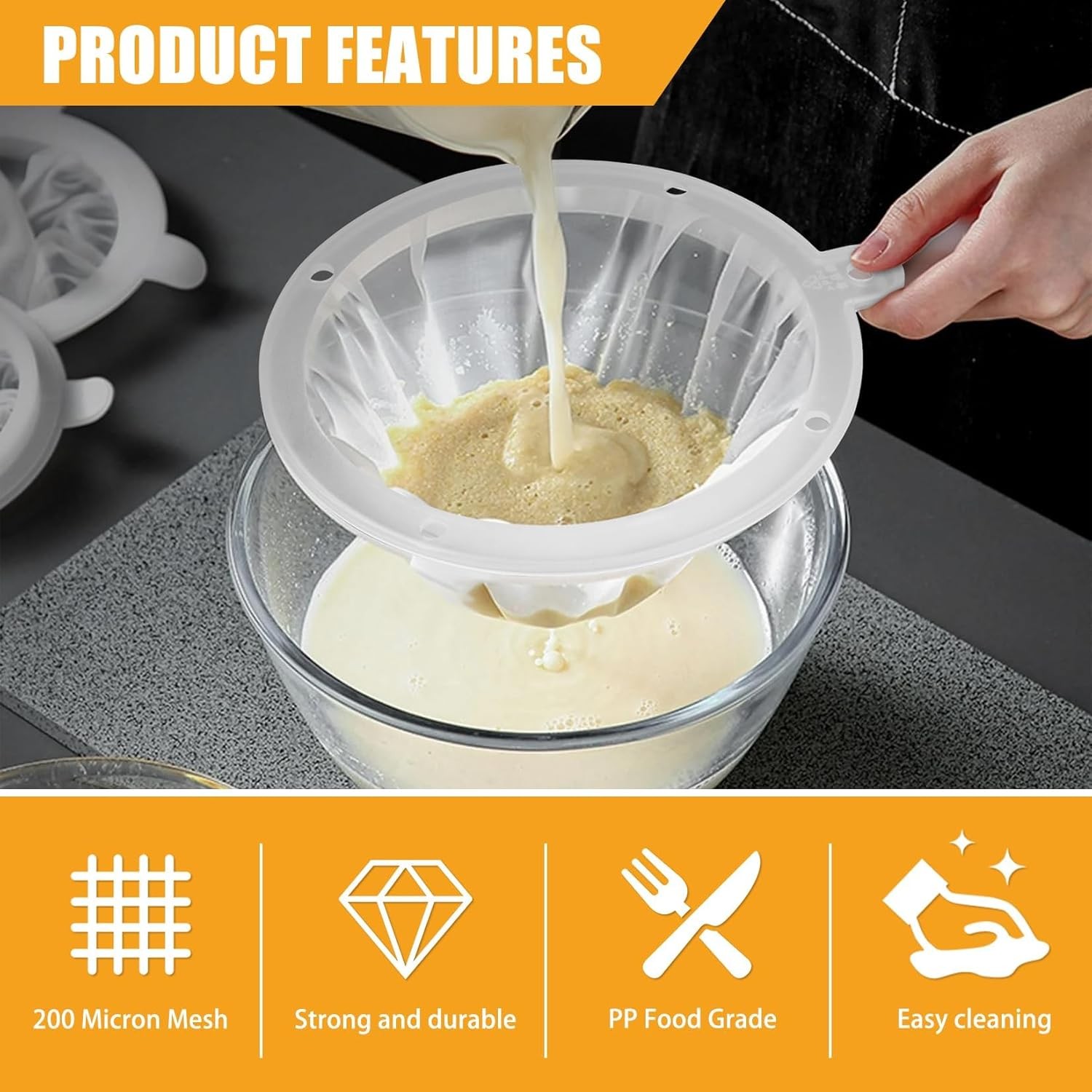 200 Mesh Strainer 5 Inch, 75 Micron Nylon Fine Filter for Cooking & Tea gallery