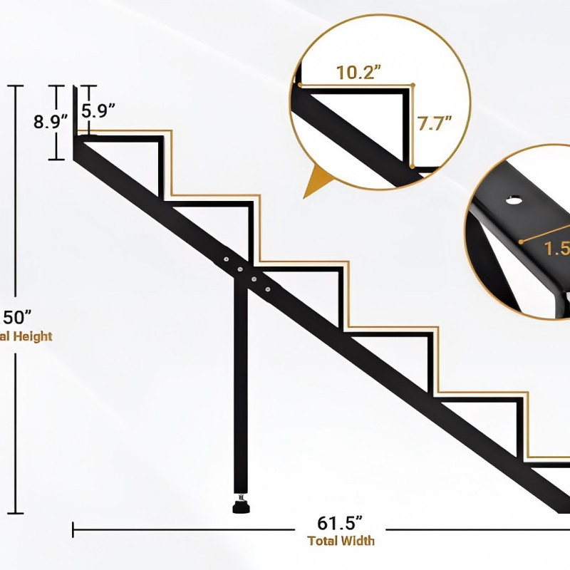 Steel Stair Riser 6 Step Stair Stringer for Deck Height 50in,Powder Coated Black gallery