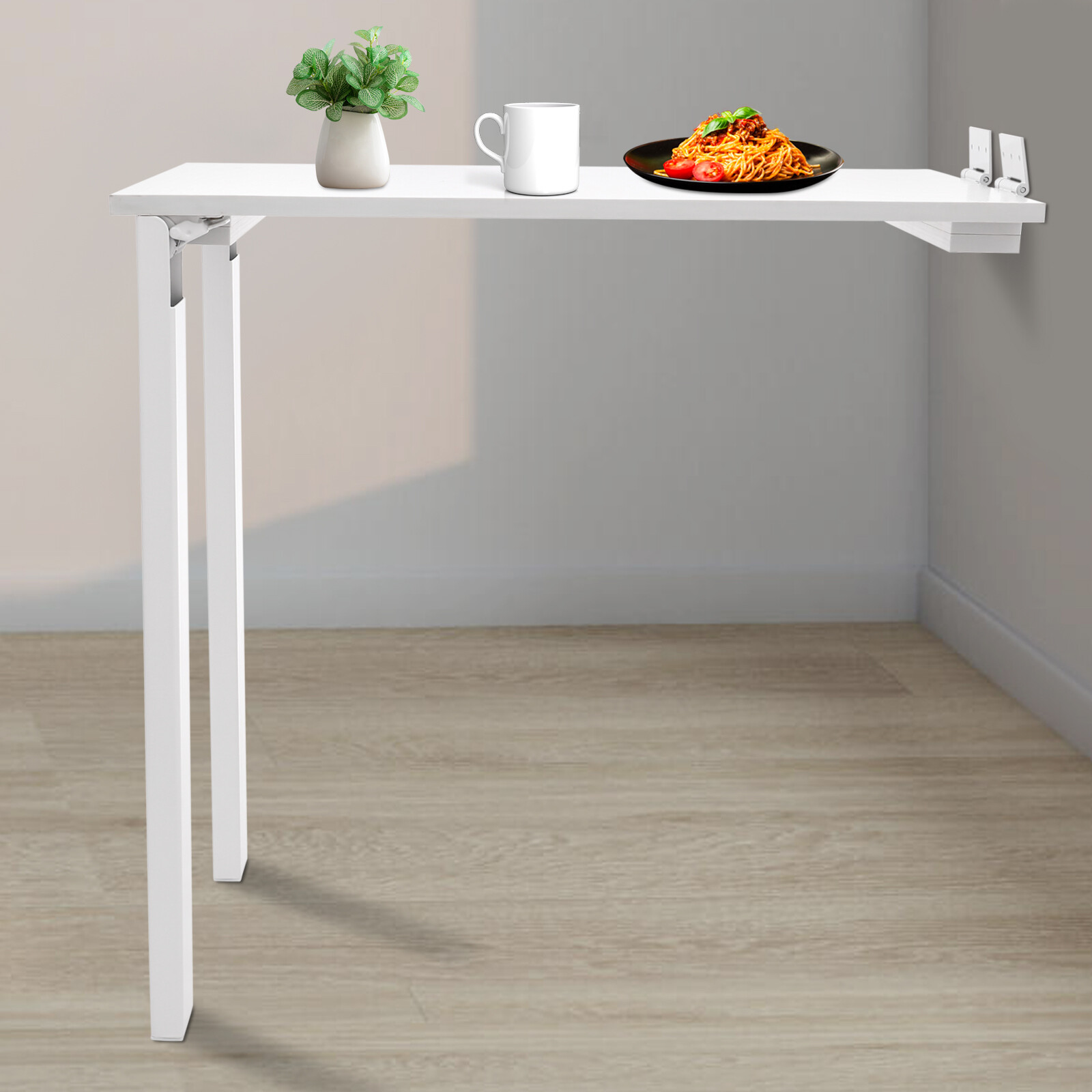 White Folding Dining Table L-Shape Wall Mounted Folding Table 132.28lbs gallery