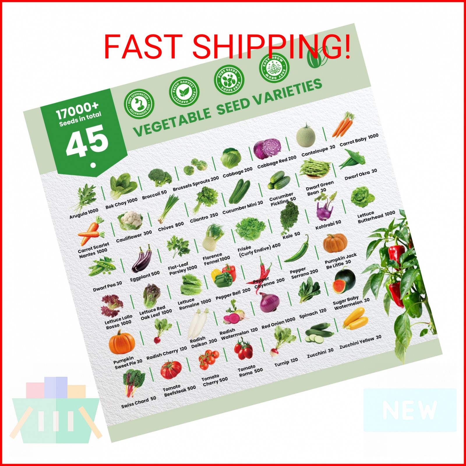 Fruivity 45 Heirloom Vegetable Seeds Variety Pack - 17,000+ Garden Seeds for Pla gallery
