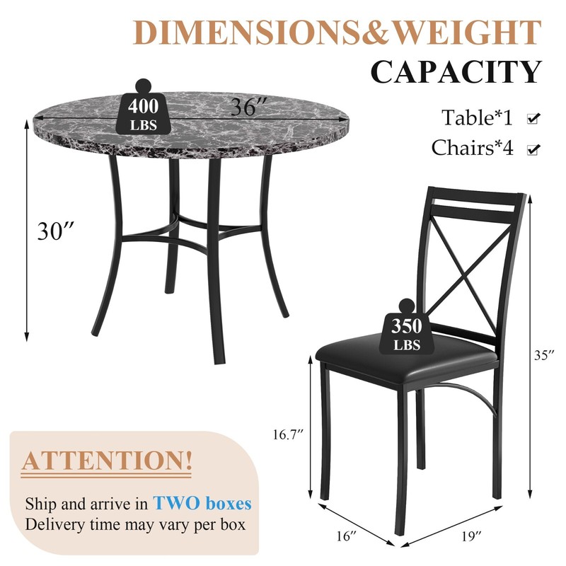 5 Pcs Dining Table Set for Kitchen Marble Grain Table Top Dinette w/Storage Rack gallery