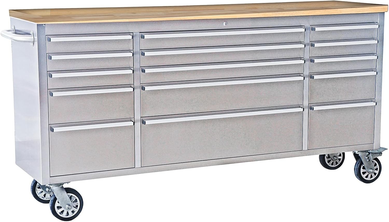 72" Rolling Tool Chest 15 Drawers with Lockable Wheels Lock Stainless Steel gallery