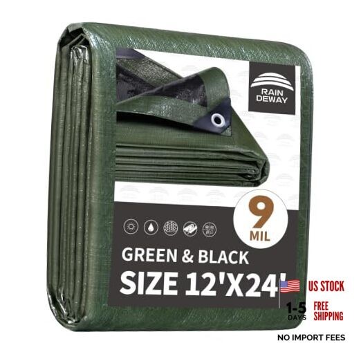12x24 Feet Tarp Waterproof,Durable,9Mil 12x24 Feet-Finished size Green/Black gallery