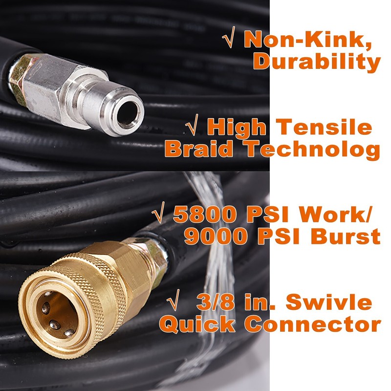 100FT 5800PSI Replacement High Pressure Power Washer Hose -3/8" Quick Connect gallery