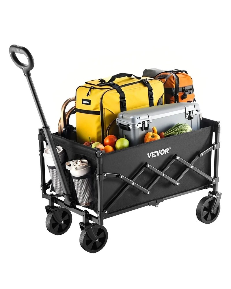 VEVOR Collapsible Folding Wagon With Wheels, Wagon Cart Foldable 225lbs Capacity