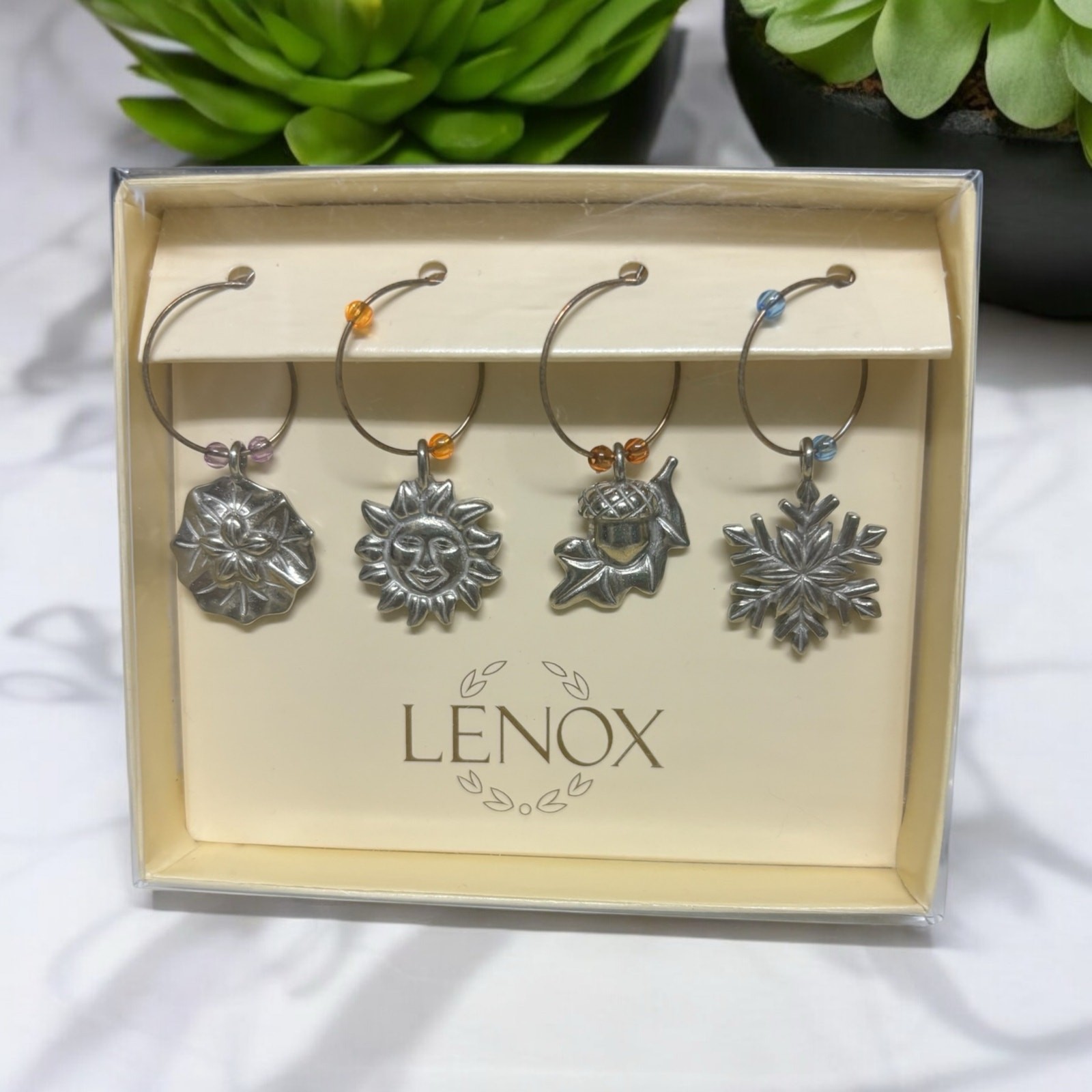 Lenox 4 Seasons Wine Charms Fall Spring Summer Winter NEW in BOX gallery