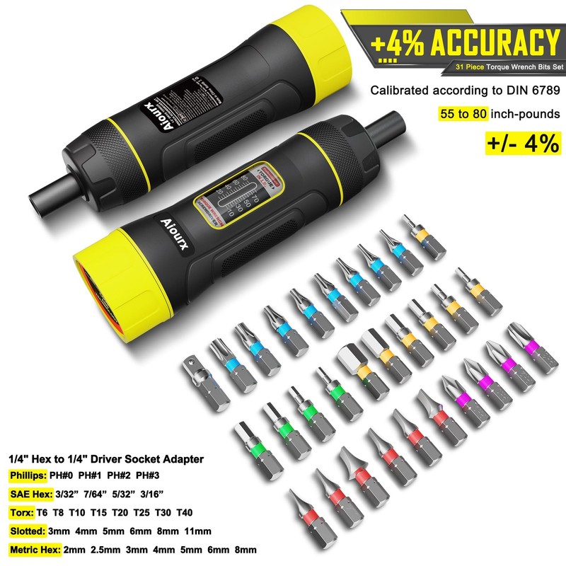Torque Screwdriver Set, 10-80 Inch Pounds lbs, 31 Piece 1/4 Drive Torque Screwdr gallery