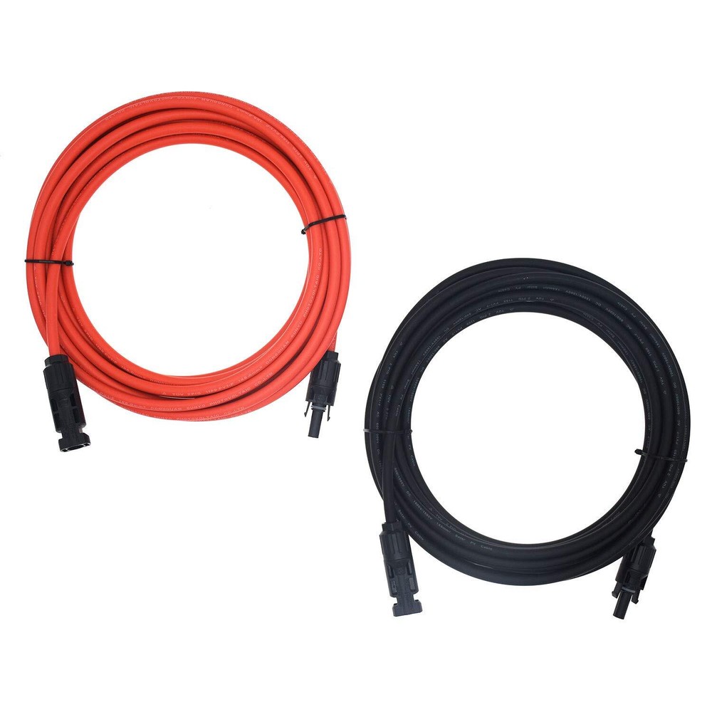 12 AWG 4mm² Solar Panel Extension Cable PV Wire Solar Connector Black & Red 2pcs