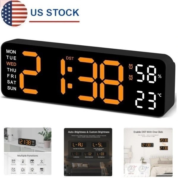 LED Digital Large Display Wall Desk Alarm Clock With Calendar Temperature Date N gallery