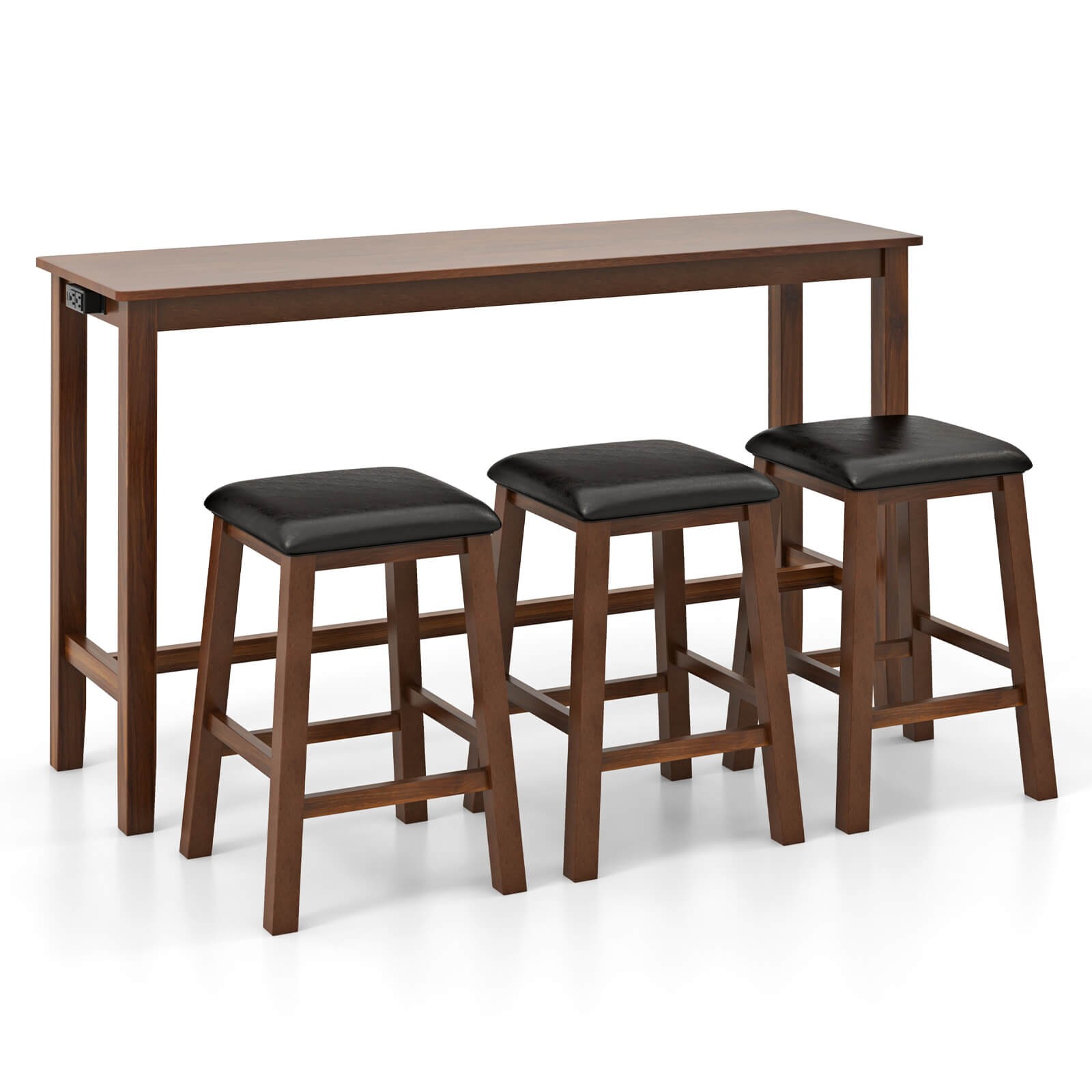4-Piece Bar Table Set w/ Power Outlet Counter-Height Table & 3 Bar Stools gallery
