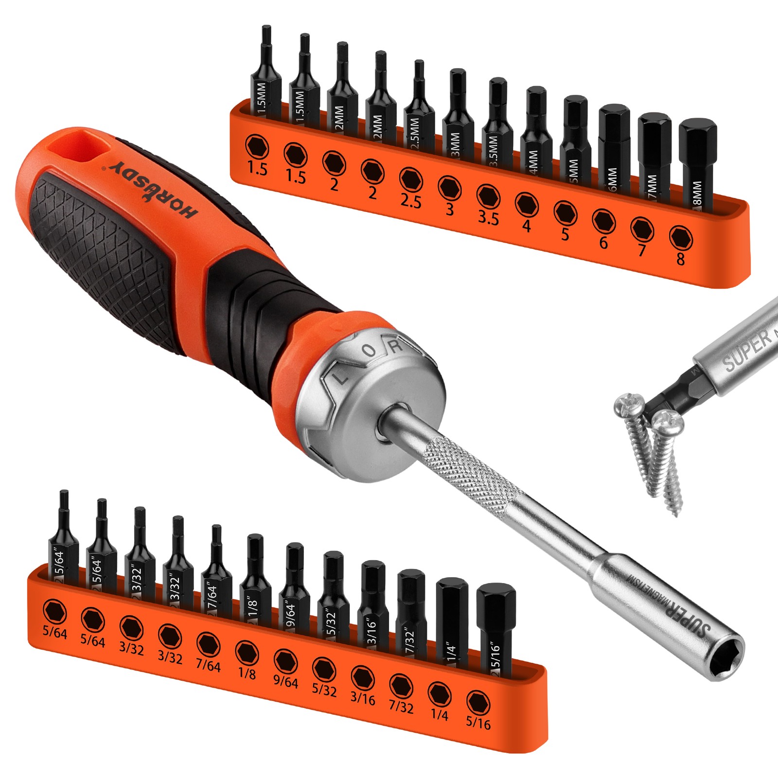 25PC Hex Screwdriver Bit Set 1/4" Ratcheting Magnetic Bit Driver Metric and SAE gallery