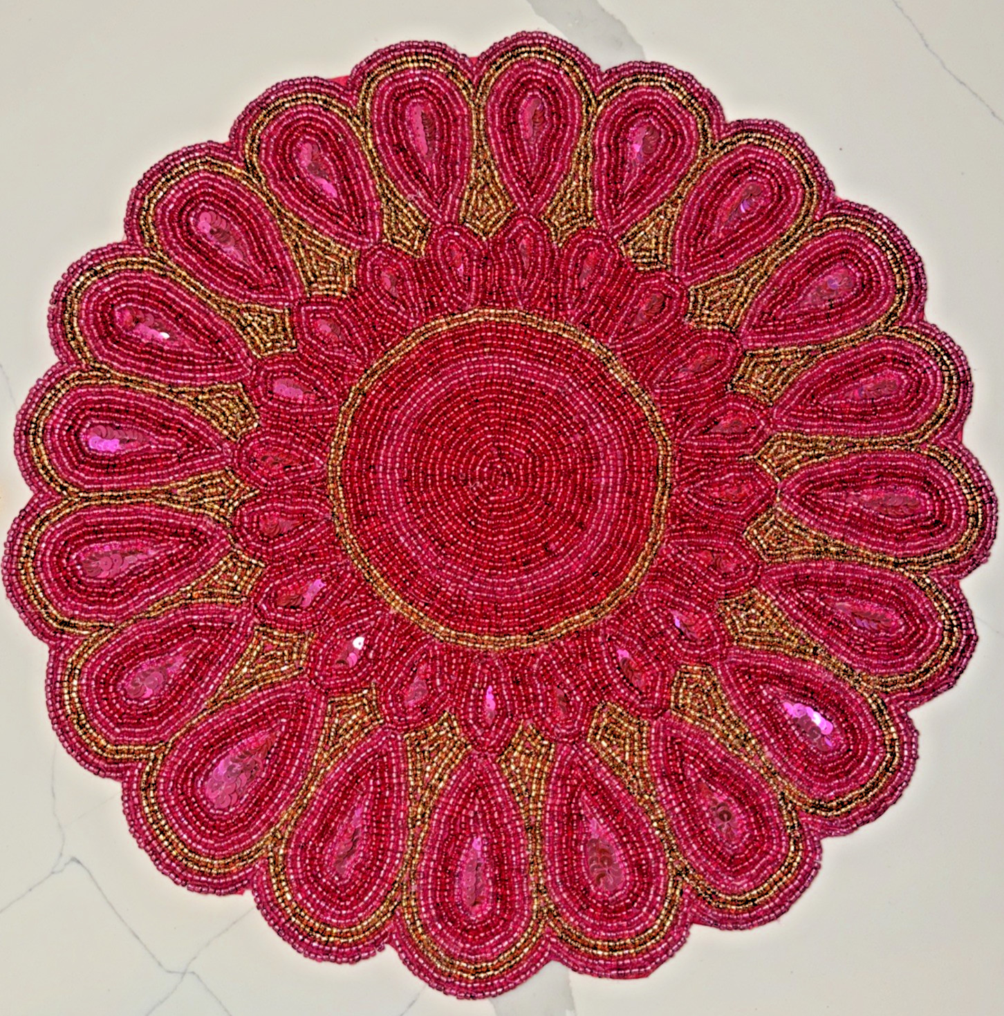 Bright Pink Gold Abstract Beaded Placemat Charger New 15" Floral gallery