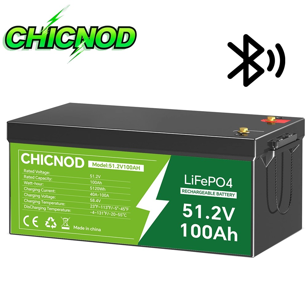 Bluetooth LiFePO4 Battery 51.2V 100Ah Golf Car Solar RV Backup Power BMS CHICNOD gallery