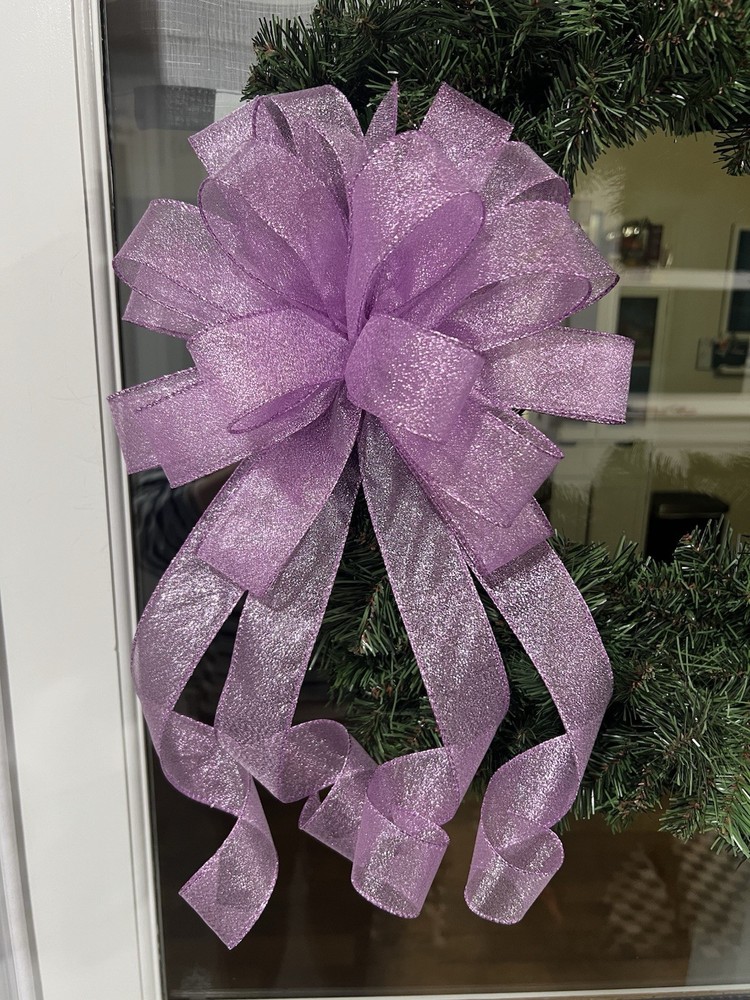 Handmade Sheer Sparkly Purple Spring Summer Fall Easter Church Bow Wreath Decor