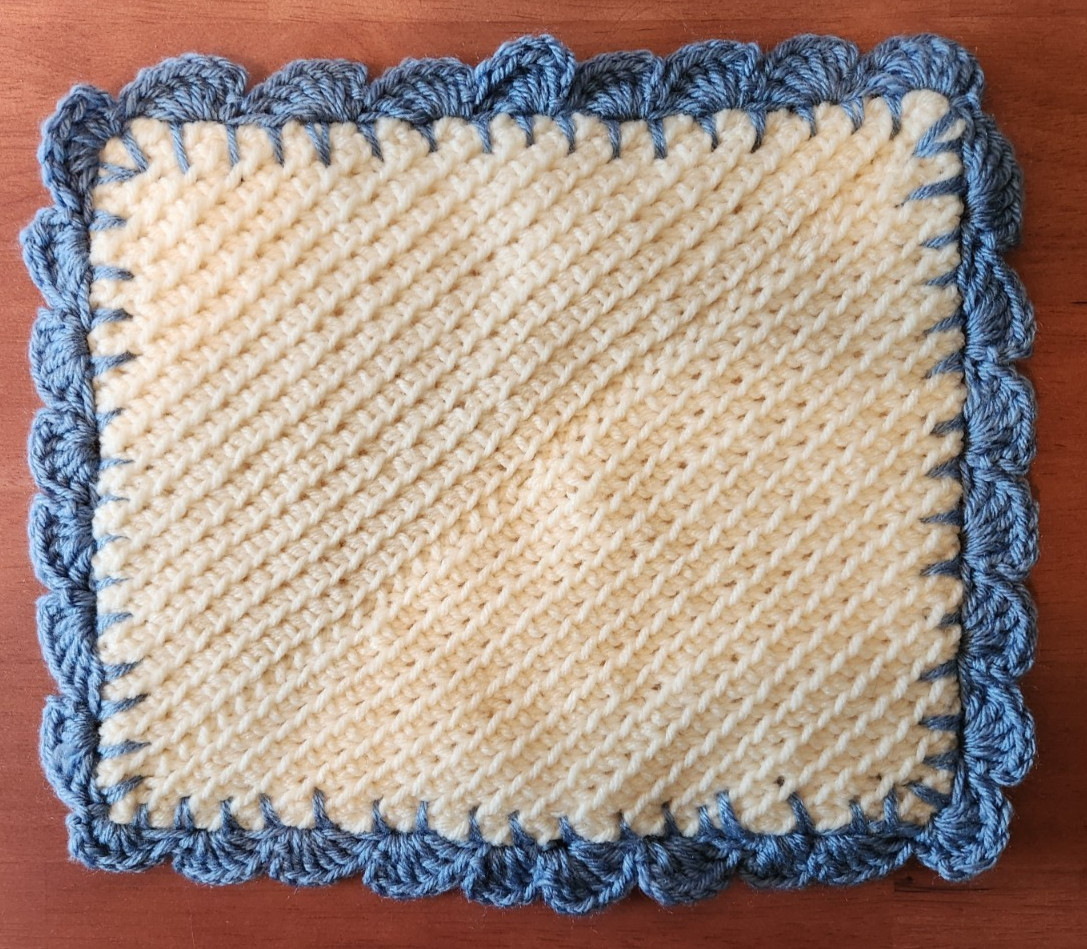 Blue & Yellow Hand Made Crochet Hot Pad Trivet To Set Hot Pans On 9 1/2" x 12" gallery