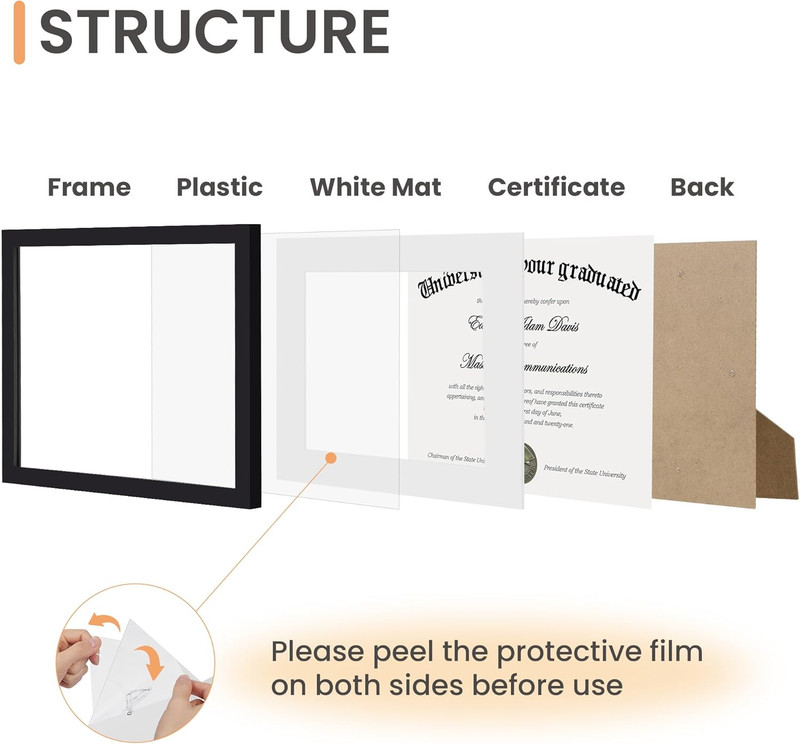 11x14 Diploma Frame with Clear Plexiglass, Displays 8.5 x 11 Certifica gallery