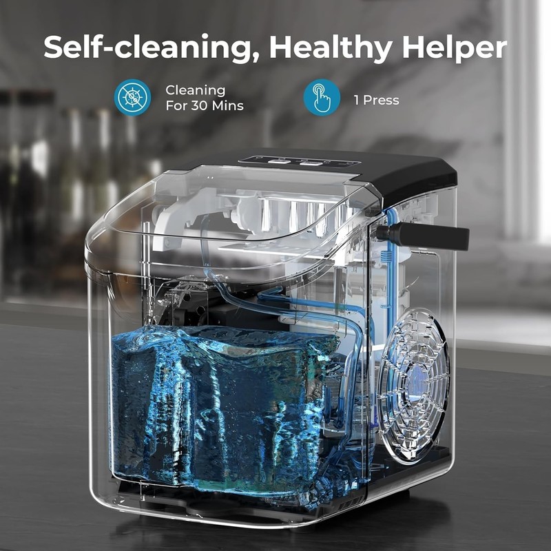 Countertop Ice Maker Machine, 8 Ice Cubes in 6 mins, 26lb/Day Ice with 2 Sizes- gallery