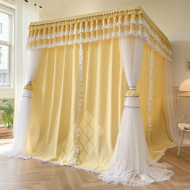 Double Layer Blackout Mosquito Net Dust Proof Bed Curtain Drapes Queen King Size gallery