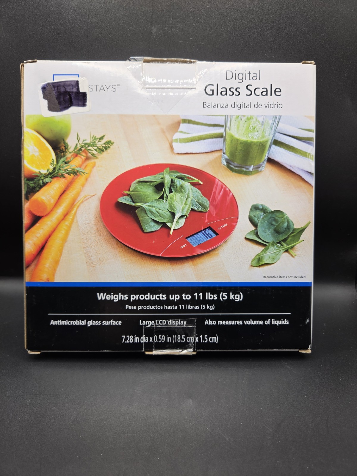 MAINSTAYS DIGITAL RED GLASS Food SCALE - WEIGHS UP TO 11 LBS. (5 kg) LCD DISPLAY gallery