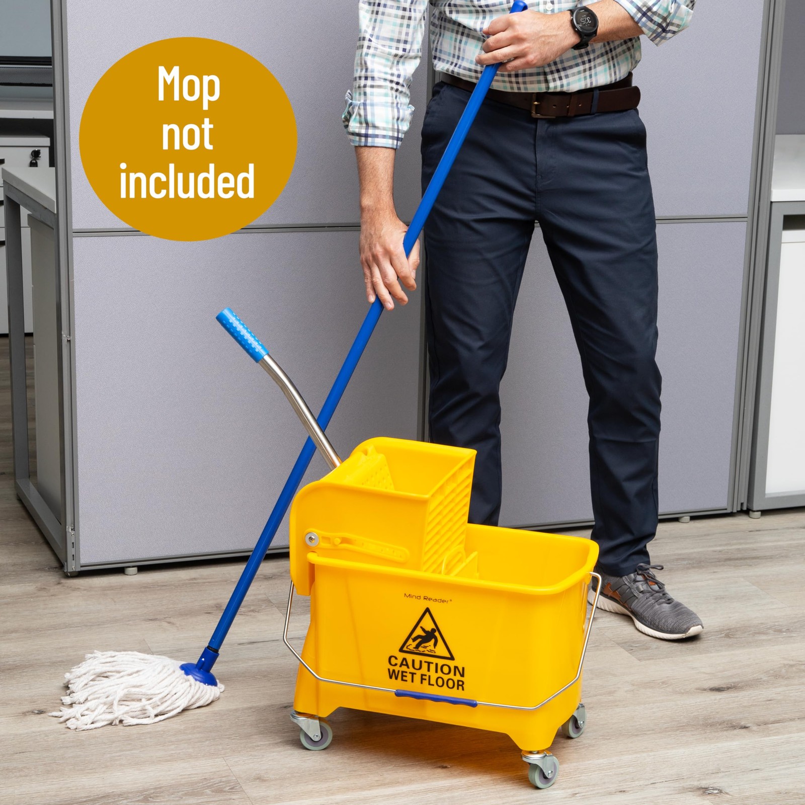 Mop Bucket with Wringer 22 Qt Capacity with Handle and Wheels Yellow gallery