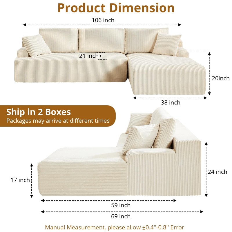 Modular Sectional Sofa Cloud Sectional Couch, 106" Comfy L Shaped Gray Couches gallery