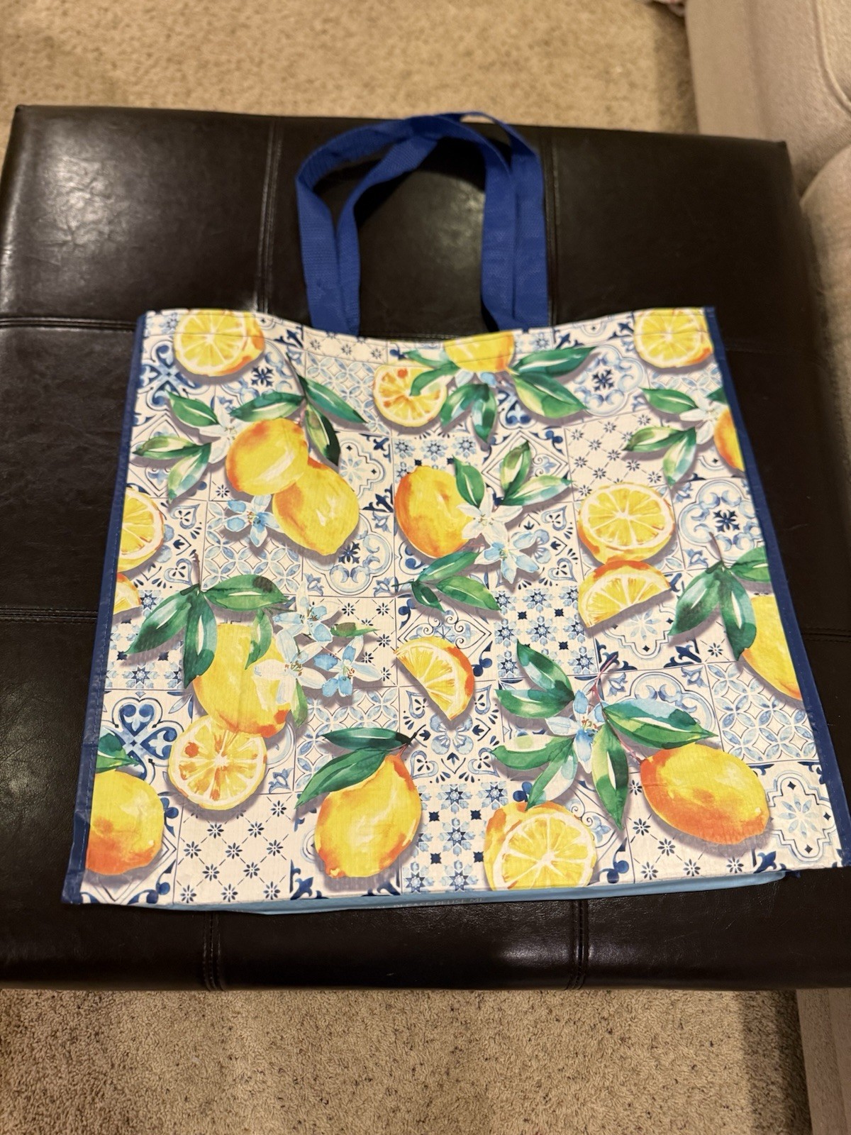 TJMaxx Lemon Blue Yellow Large Reusable Shopping Bag New gallery