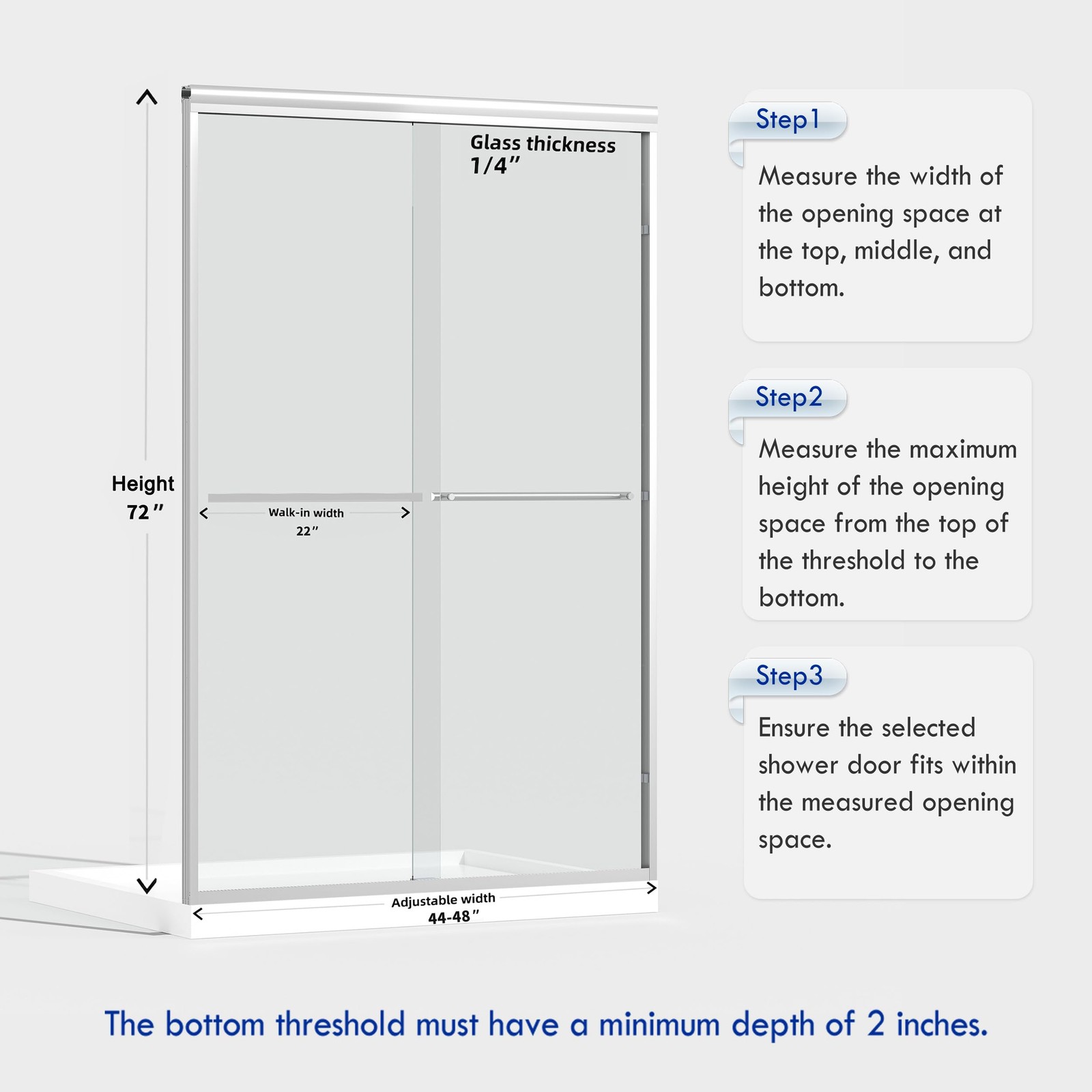 Semi Frameless Bypass Sliding Shower Door 48 W x 72 H Polished Chrome 44-48 ENSO gallery