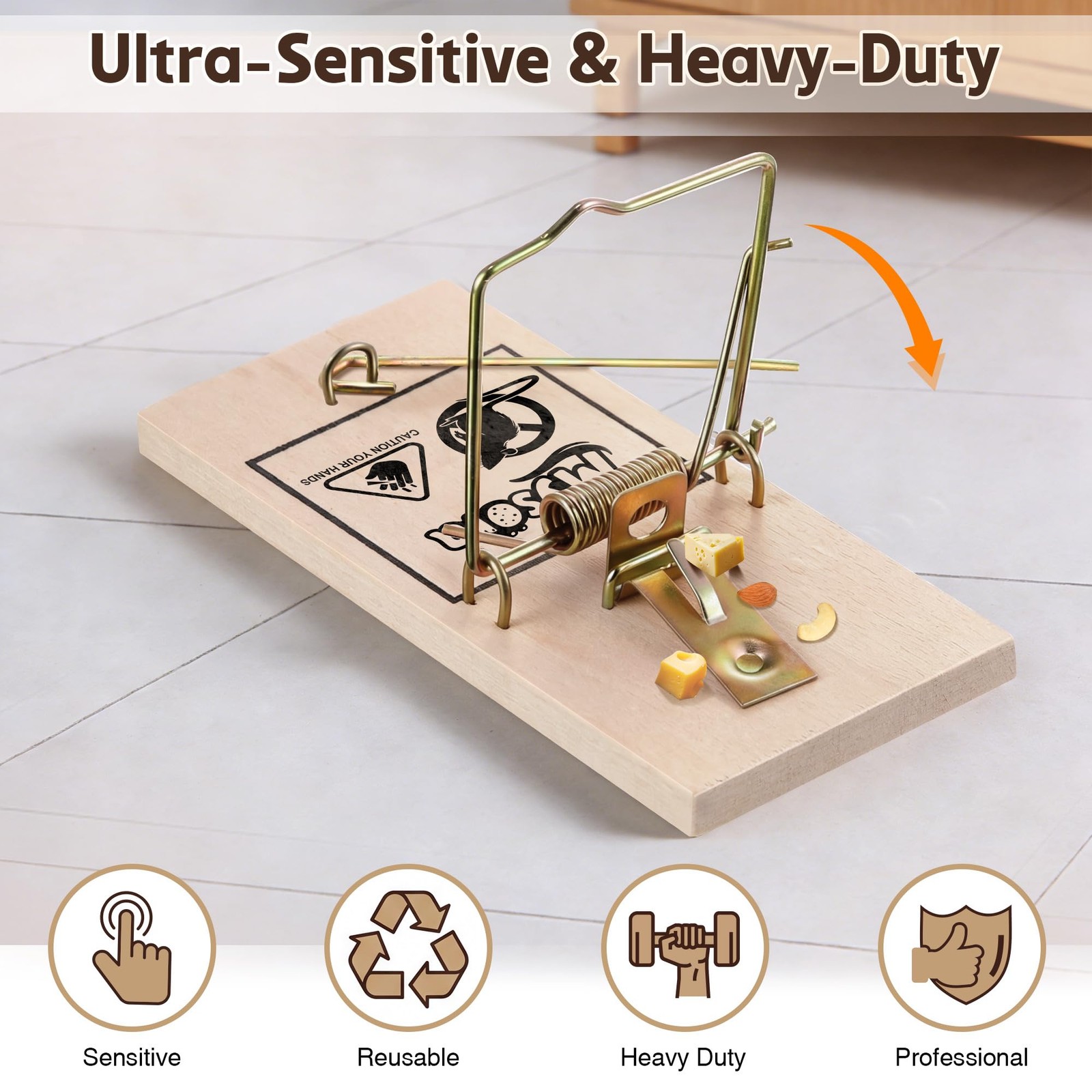 20 Pack Wooden Mouse Traps Humane Rat Trap Metal Pedal Sturdy Wood Base Reusable gallery