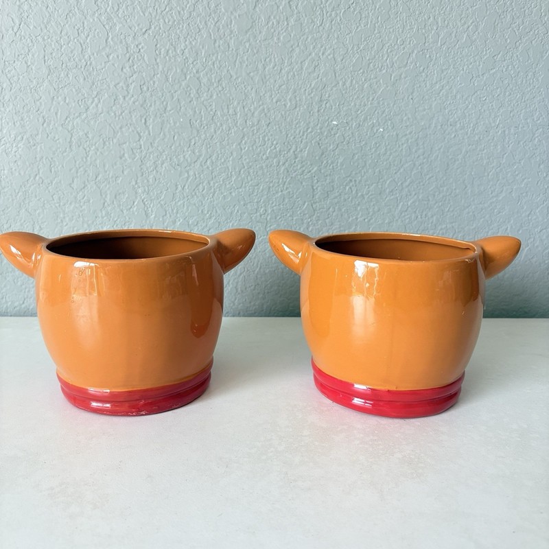 Set 2 Bambi Ceramic Pots Small Succulent Planters One Drainage Hole One No Hole gallery