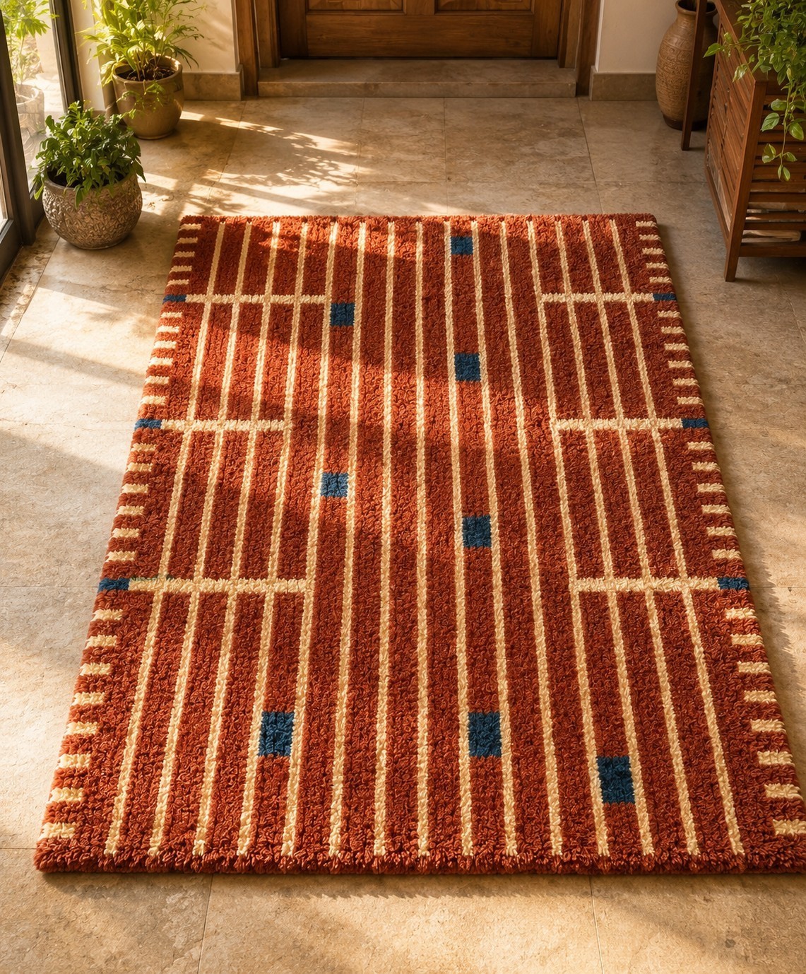Modern Geometric Hand Tufted Wool Area Rug Striped Handmade Living Room Carpet gallery