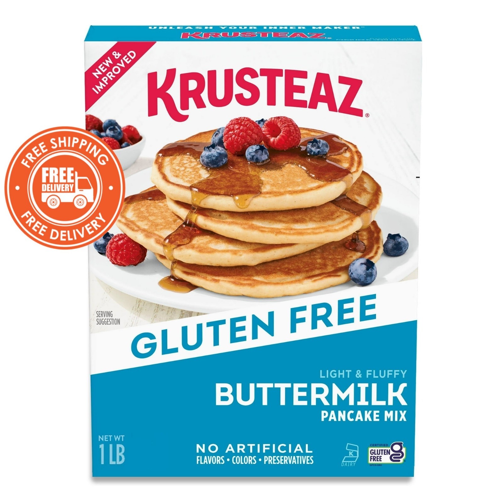 Krusteaz Gluten-Free Light & Fluffy Buttermilk Pancake Mix – 16 oz Box gallery