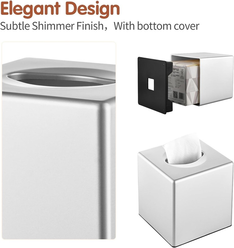 Elegant Silver Square Tissue Box Cover - Modern Home Accessory for All Rooms gallery